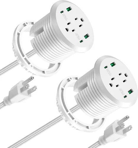Vista 9 de Ojal de alimentación de escritorio, estación de carga rápida USB C de 65 W, 2 salidas de CA, 4 puertos USB en la parte superior de tu escritorio