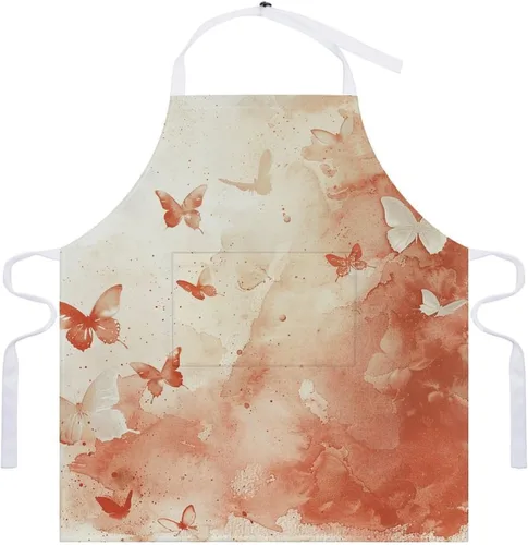 Vista 7 de MUSM Apron for Adults - 27.6 X 31.5 Inch, Heavy-Duty Polyester Aprons with Two Large Pockets, Waterproof Light Red And Beige Kitchen Apron for