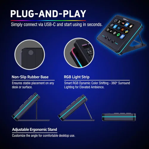 Vista 4 de VSDINSIDE Macro Keypad, Stream Controller Deck Gaming Streaming Shortcut Keyboard, 18 Programmable Keys Customizable Visual AI Pad USB Soundboard