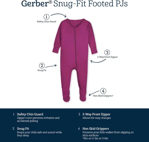 Vista 6 de Gerber Unisex Baby Toddler Buttery-Soft Snug Fit Footed Pajamas with Viscose Made with Eucalyptus
