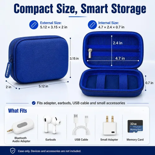 Vista 6 de COMECASE Bluetooth Transmitter Case for AirFly SE/Pro 2/Pro/Duo Hard EVA, Deep Mesh Pocket, Dual Elastic Straps, Fits for Avantree Relay, for