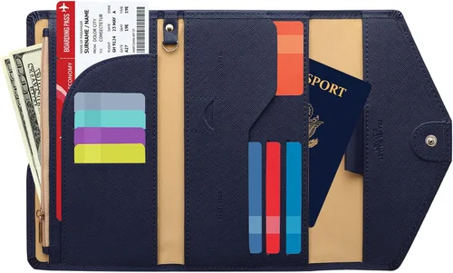 Vista 71 de Zoppen - Billetera de viaje con bloqueo RFID multiusos (Ver.4) Portatarjetas de pasaporte y vacunas, organizador de documentos de tres pliegues