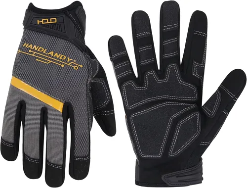 Vista 27 de HANDLANDY Guantes de trabajo para hombre y mujer, guantes de trabajo de mecánicos de uso general con pantalla táctil, guantes de trabajo flexibles
