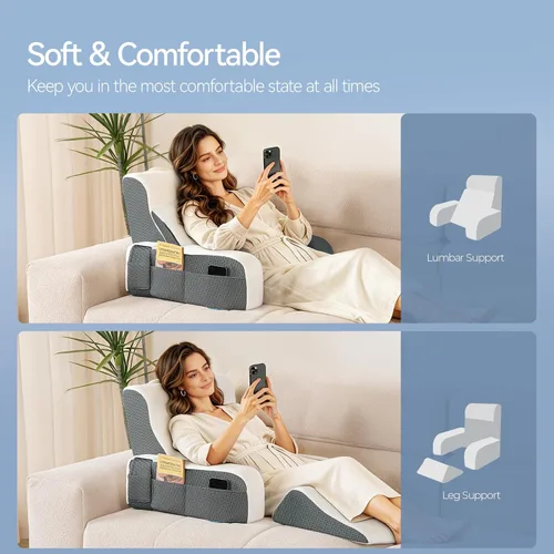 Vista 2 de Kayfia Almohada de lectura, almohada de espalda 10 en 1 para cama sentada con reposabrazos desmontable, almohada de respaldo con espuma