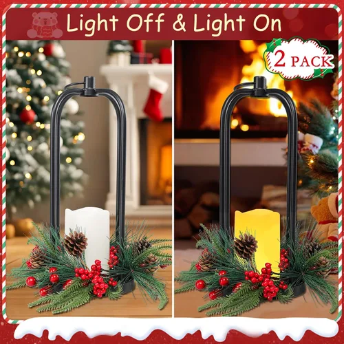Vista 4 de Linternas decorativas de Navidad para interiores, pack de 2 linternas de Navidad para exteriores, linternas decorativas de 15 pulgadas con luz