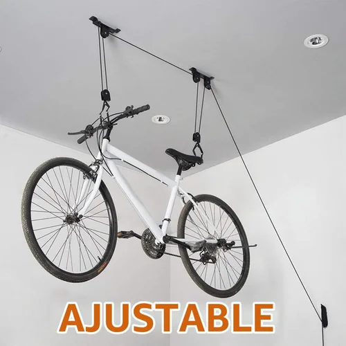 Vista 5 de Wallmaster Soporte de techo para bicicletas, elevador de bicicletas montado en el techo, sistema de polea para bicicletas para garaje, ganchos