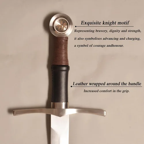 Vista 5 de Handmade Cast Sharp Blade Medieval Sword, Full Tang, with Leather Protective Cover,Real Metal Sword for Collection Gift