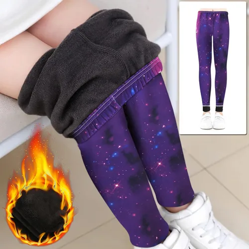 Vista 3 de SANGNI Leggings de invierno con forro polar grueso para niñas, pantalones de terciopelo, mallas térmicas bordadas, pantalones de 3 a 10 años, C91