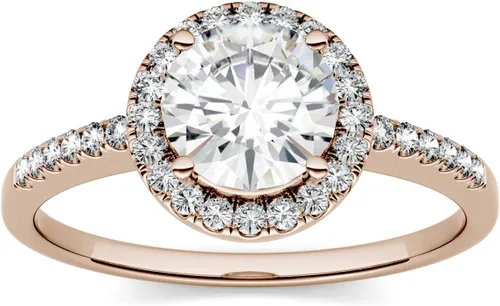 Vista 5 de Charles & Colvard Created Moissanite 6.5mm Round Cut Engagement Ring for Women 1.3 cttw DEW Lab Grown Solid 14K Rose Gold