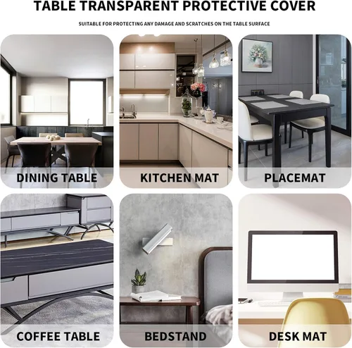 Vista 5 de Protector de mesa transparente de 0.059 in de grosor, versión actualizada, sin olor de plástico, cubierta protectora para mesa de comedor