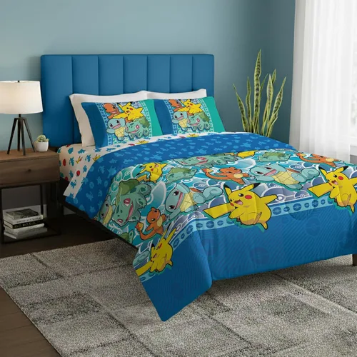Vista 17 de Northwest Pokemon - Juego de cama individual en una bolsa, Pikachu Squirtle Eevee Charmander, ropa de cama de anime para niñas y niños, escuadrón