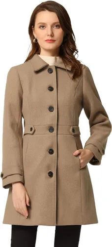 Vista 27 de Abrigo clásico de invierno con bolsillos de Allegra K para mujer; chaquetón de botonadura sencilla Verde militar