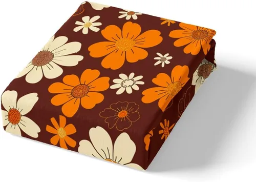Vista 5 de Juego de sábanas para niños de los años 70 con diseño de flores Groovy Flowers, juego de ropa de cama hippie retro con 1 sábana encimera y 1 sábana