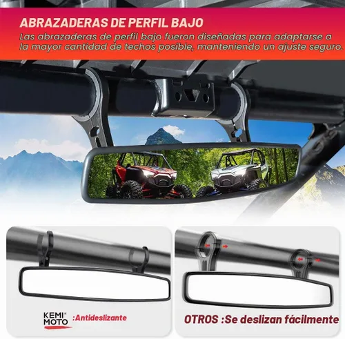 Vista 4 de KEMIMOTO Espejo retrovisor UTV, espejo retrovisor convexo central de 15" para UTV de carreras con abrazaderas de 3/4 1.75" o 2" Compatible