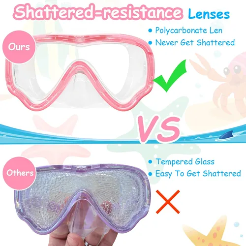 Vista 7 de Vvinca Kids-Goggles with Nose Cover, Diving Mask Elastic Fabric Strap Anti Fog Anti Shattered Lens for Kids Swim Goggles 3-14