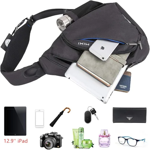 Vista 3 de Hanke Mochila bandolera para hombre, unisex, con un hombro, mochila de viaje, mochila cruzada con puerto USB, versátil y casual