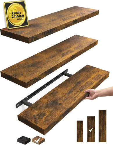 Vista 20 de BAYKA Estantes flotantes para pared, estantes de madera rústica montados en la pared para baño, dormitorio, sala de estar, cocina, estante colgante