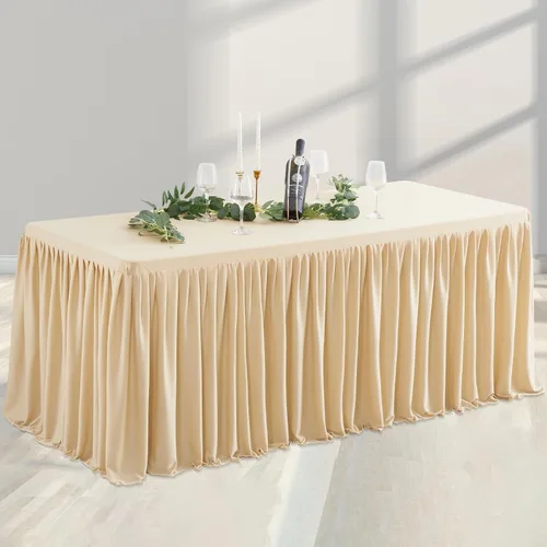 Vista 28 de Manteles de poliéster negro para mesas rectangulares de 4 pies, funda de mesa ajustada sin arrugas de 4 pies con falda para fiestas, bodas