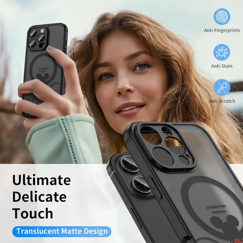 Vista 6 de Funda para iPhone 16 Pro Max [Compatible con MagSafe], diseño bonito, magnético, negro translúcido, mate, con borde de TPU suave y parte trasera