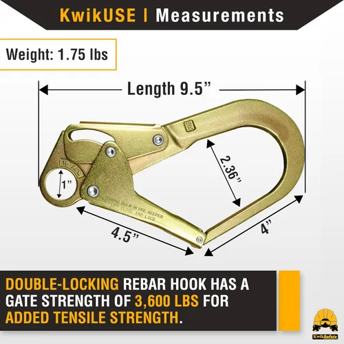 Vista 4 de KwikSafety - Charlotte, NC - Gancho de barras de refuerzo Bond N-3630 (doble bloqueo) Conector de acero forjado tratado térmicamente PPE Hardware