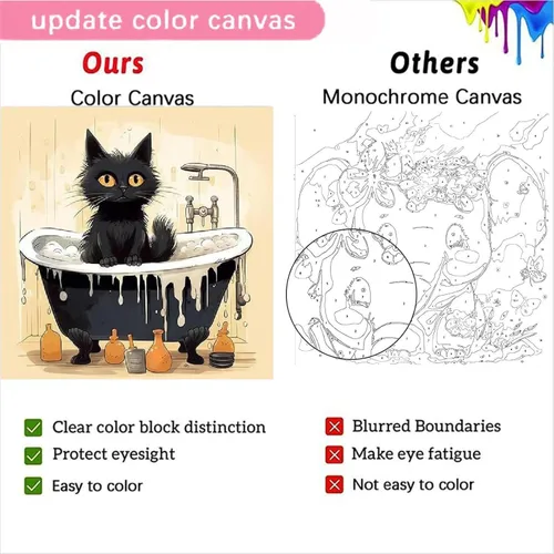 Vista 6 de Divertido kit de pintura por números de gato negro para adultos principiantes, paquete de 4 kits de pintura al óleo acrílica de gato negro