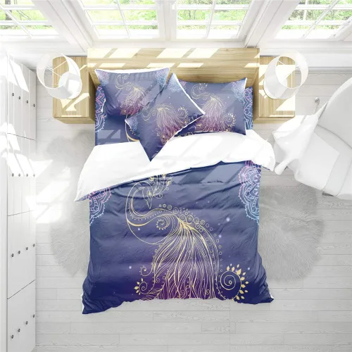 Vista 2 de REALIN Juego de funda de edredón de pavo real, ropa de cama colorida Phnom Penh, juego de ropa de cama azul real noble de 2/3/4 piezas, fundas