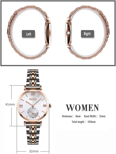 Vista 6 de SKMEI Watches for Women Ladies Female Stainless Dress Luxury Business Classic Fashion Analog Quartz Waterproof Simple Day Date Wife Girls Gifts Gold