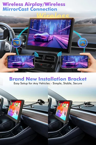 Vista 6 de Pantalla táctil de 10" para coche, utilizada para Apple Carplay inalámbrico Android Auto MirrorLink, estéreo de coche portátil con Bluetooth, cámara