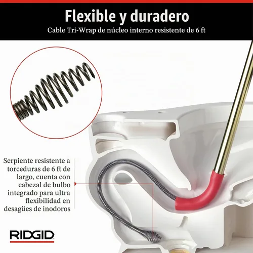 Vista 5 de Ridgid 56658 K-6P Barrena de inodoro de 6 pies con cabezal de bombilla