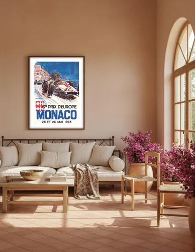Vista 5 de Mónaco Grand Prix Europe (Gd Prix D'Europe) - Póster de carreras de coches vintage por Michel Beligond c.1963 - Impresión artística maestra