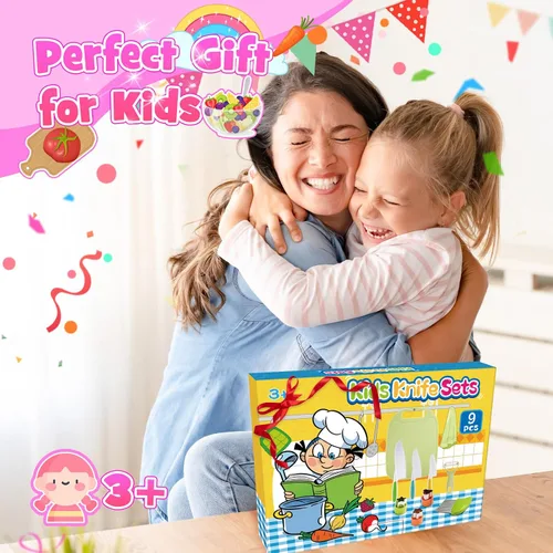 Vista 7 de 9 piezas de juego de cuchillos seguros para niños para cocina real, juego de cuchillos de cocina para niños con tabla de cortar, cortador