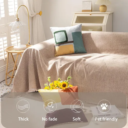 Vista 5 de Fundas de sofá para sofá modular en forma de L, fundas de sofá para sofá de 1-2 cojines, funda de felpilla beige y café, gruesa y duradera, funda