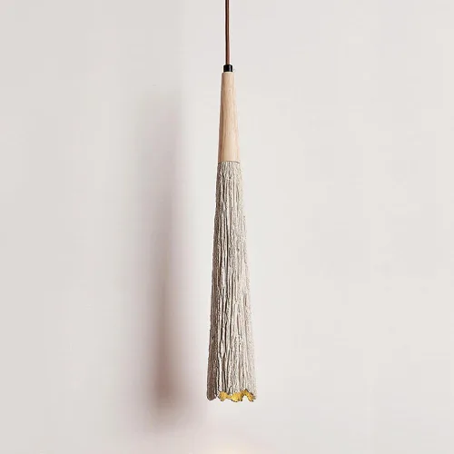 Vista 2 de Lámpara colgante de hormigón de estilo japonés, cable ajustable, lámpara colgante de cemento en forma de cono de isla de cocina con acento de madera