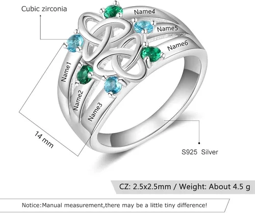 Vista 3 de 6 anillos de imitación de piedras natales para madres para mujer grabados anillos familiares para abuela mujeres anillos para regalo de día