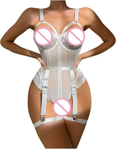 Vista 3 de Lencería de una pieza con liguero para mujer, body de encaje floral con calzones, muñecas de bebé, ropa
