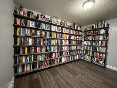 Vista 5 de Industrielles Bücherregal, 6 Ebenen, modernes Leiterregal, Holzregal, Ausstellungsregal, Wandmontage, Metallregal, Bücherregal, Vintage Schmiedeeisen