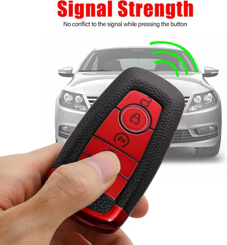 Vista 3 de Funda para llavero Ford de TPU suave con llavero de cuero, funda protectora completa compatible con Ford Explorer Mustang Fusion Escape F150 F250