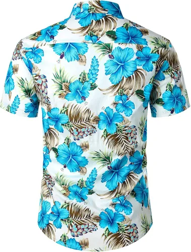 Vista 2 de JOGAL Camisa hawaiana Aloha de manga corta para hombre