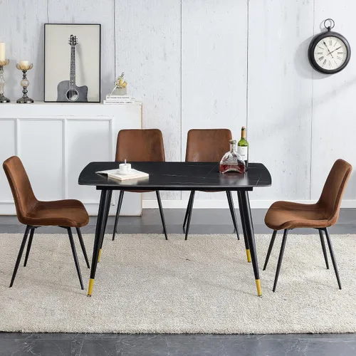 Vista 19 de Juego de 5 mesas de comedor modernas de piedra sinterizada de 50 pulgadas, mesa de cocina rectangular de mármol sintético con 4 sillas de piel