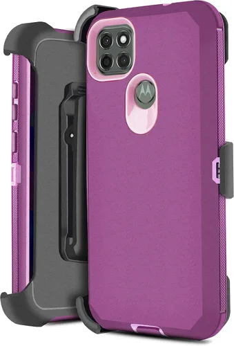 Vista 8 de Funda protectora para Motorola Moto G9 Power con protector de pantalla integrado, soporte giratorio con clip para cinturón, funda protectora
