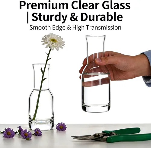 Vista 4 de Jarrón pequeño de cristal transparente de 6 pulgadas, paquete de 6 jarrones estilo bohemio moderno Vintage Vase for Table Centerpiece, Home Desk