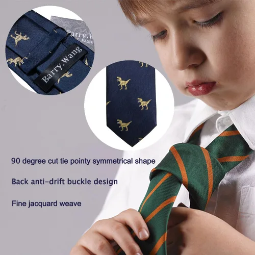 Vista 260 de Barry.Wang Corbata de niño regular seda tejida rayas sólido lazo bolsillo cuadrado