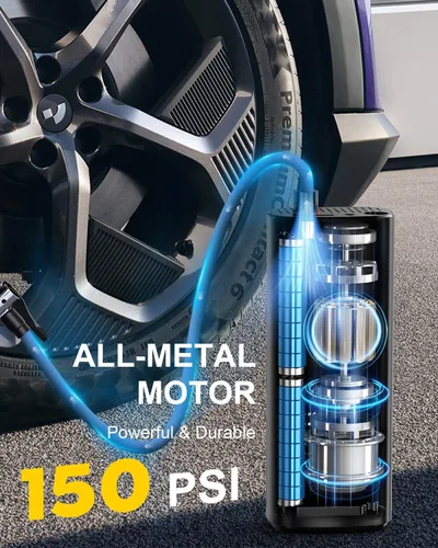 Vista 3 de Inflador de neumáticos portátil para neumáticos de automóvil, compresor de aire inalámbrico de 150 PSI con medidor de presión digital, apagado
