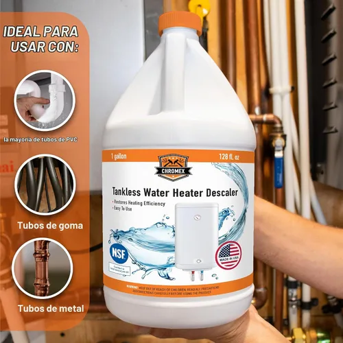 Vista 3 de Chromex - Solución para desincrustar calentadores de agua sin tanque Desincrustante altamente efectivo, 1 galón