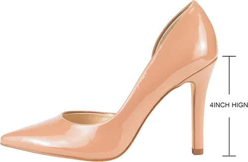 Vista 3 de JENN ARDOR Zapatos de tacón alto sin cordones para mujer, punta puntiaguda, clásicos, de 4 pulgadas, para fiesta, tacones de aguja