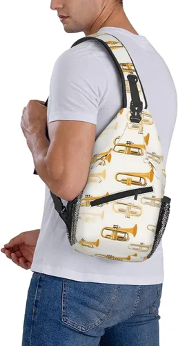 Vista 6 de Small Crossbody Bags for Women Men - Vintage Yellow Saxophone Print Adjustable Shoulder Bag Fanny Packs Belt Sling Bag Crossbody Purses Backpack for