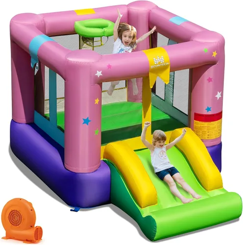 Vista 16 de BOUNTECH Casa inflable de rebote para niños de 3 a 12 años para interiores y exteriores con soplador de 480 W, área de salto, tobogán, juego