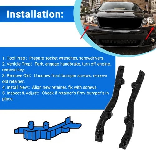 Vista 5 de Soporte de retención para parachoques delantero Compatible con Dodge Avenger 2011-2014 Reemplaza 68081559AA