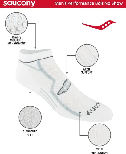 Vista 2 de Saucony Men's Bolt RunDry Performance No-Show Multi-pack Socks