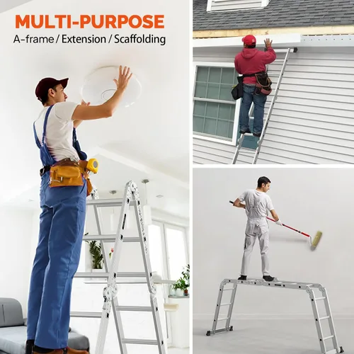 Vista 14 de LUISLADDERS Escalera plegable Extensión de aluminio multiusos 7 en 1 escalón resistente combinación EN 131 estándar (12.5 pies)